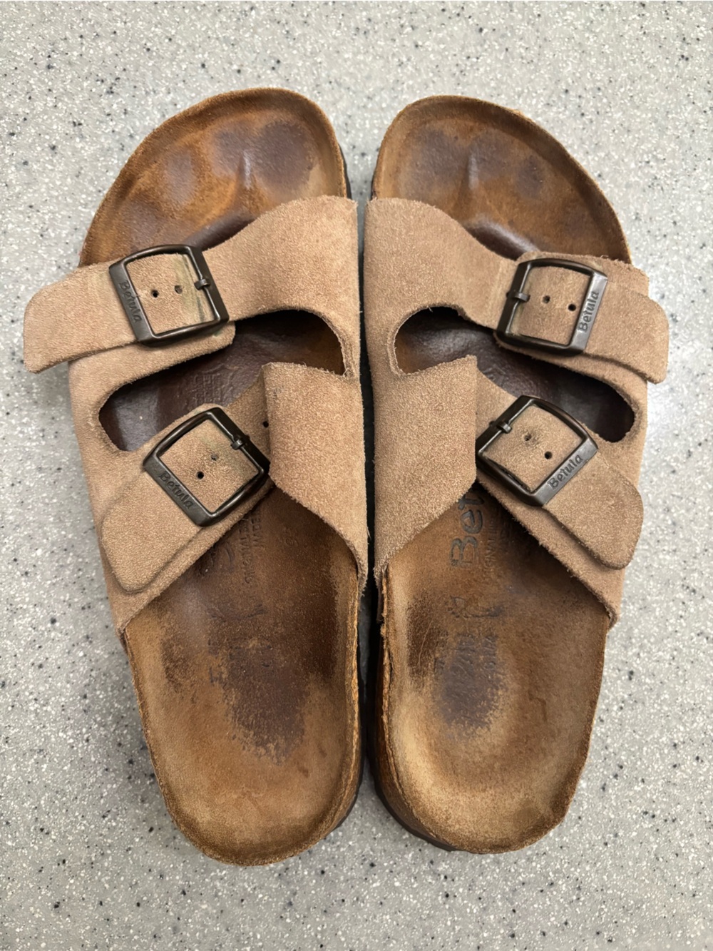 Birkenstock Arizona Suede Double Buckle Sandals in Light Brown